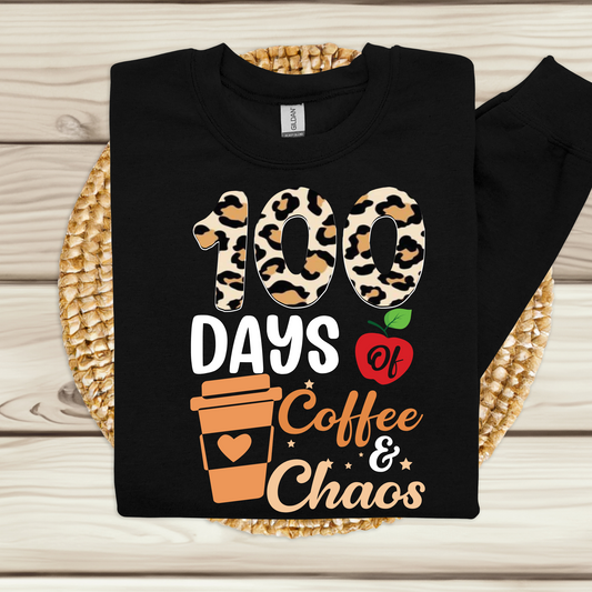 100 Days of School Sweater "100 Days of Coffee and Chaos" Fun and Stylish Shirt to celebrate 100 Days of Teaching