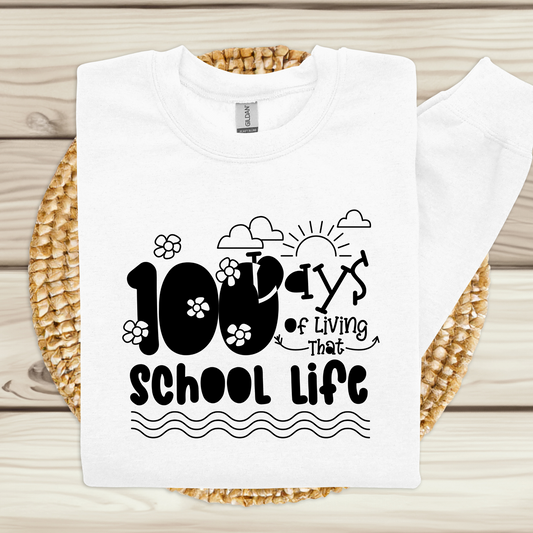 100 Days of School Teacher Sweater "100 Days of Living the School Life" Cozy and Fun Sweatshirt to celebrate 100 days of teaching achievement school sweater