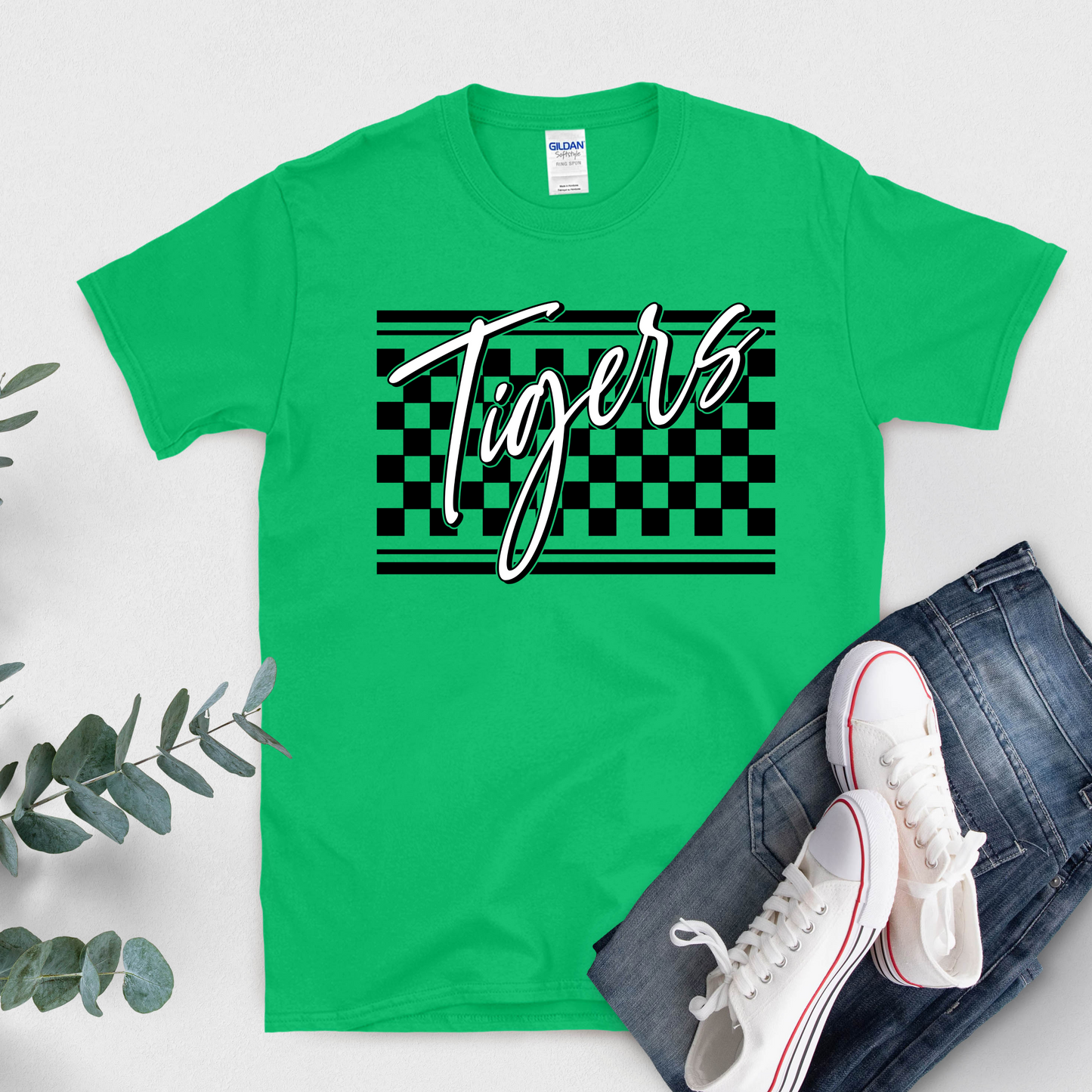 Custom Mascot Shirt - Tigers Checkered School Spirit Tee Shirt