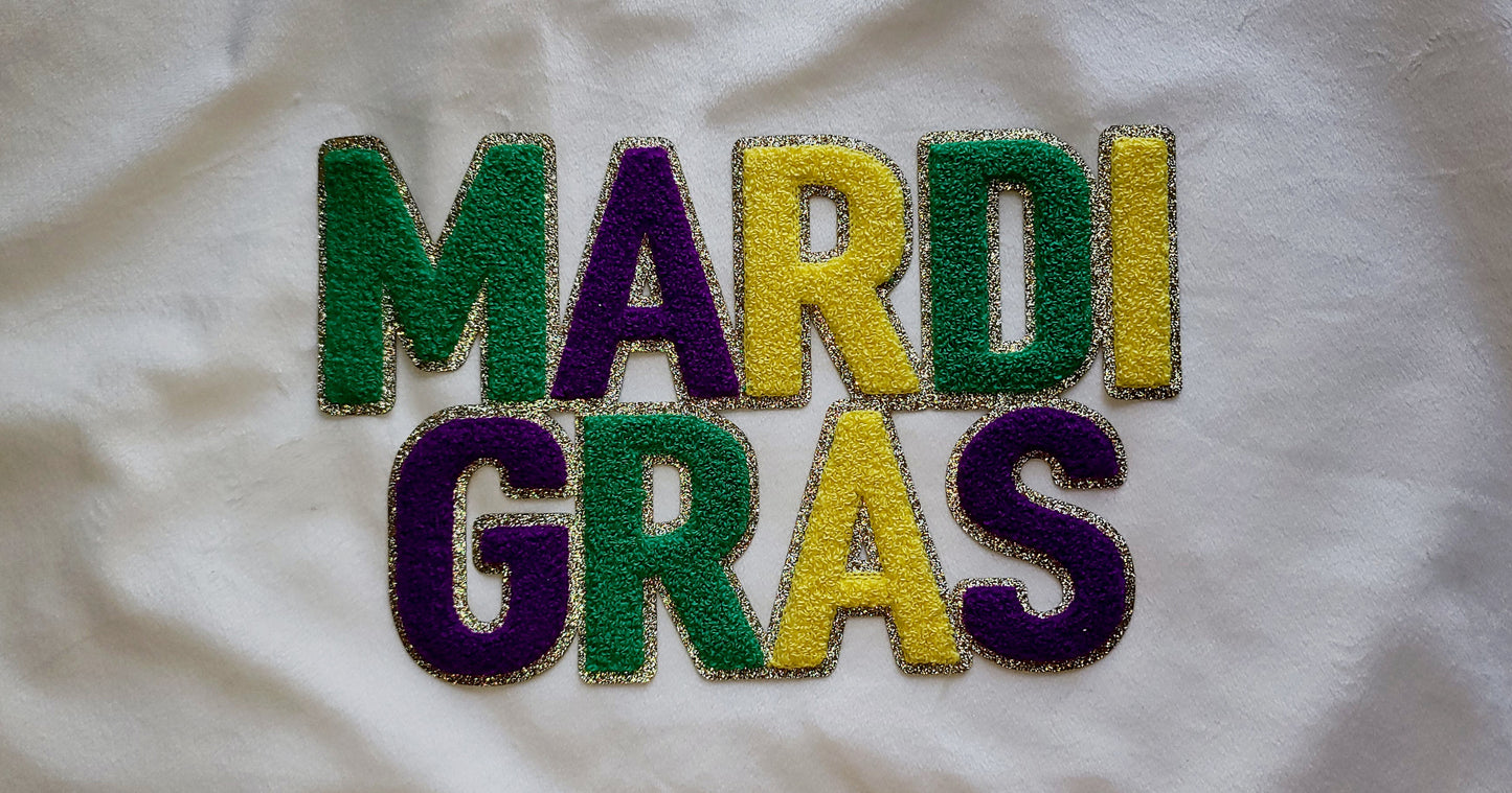 Mardi Gras Chenille Glitter Sweater - Women's Chenille Glitter Patch Sweatshirt!