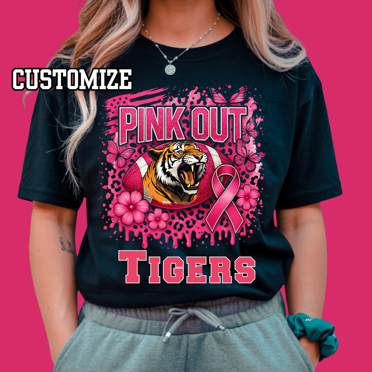 Custom Pink Out Football Tee - Custom Pink Out Mascot T-Shirt