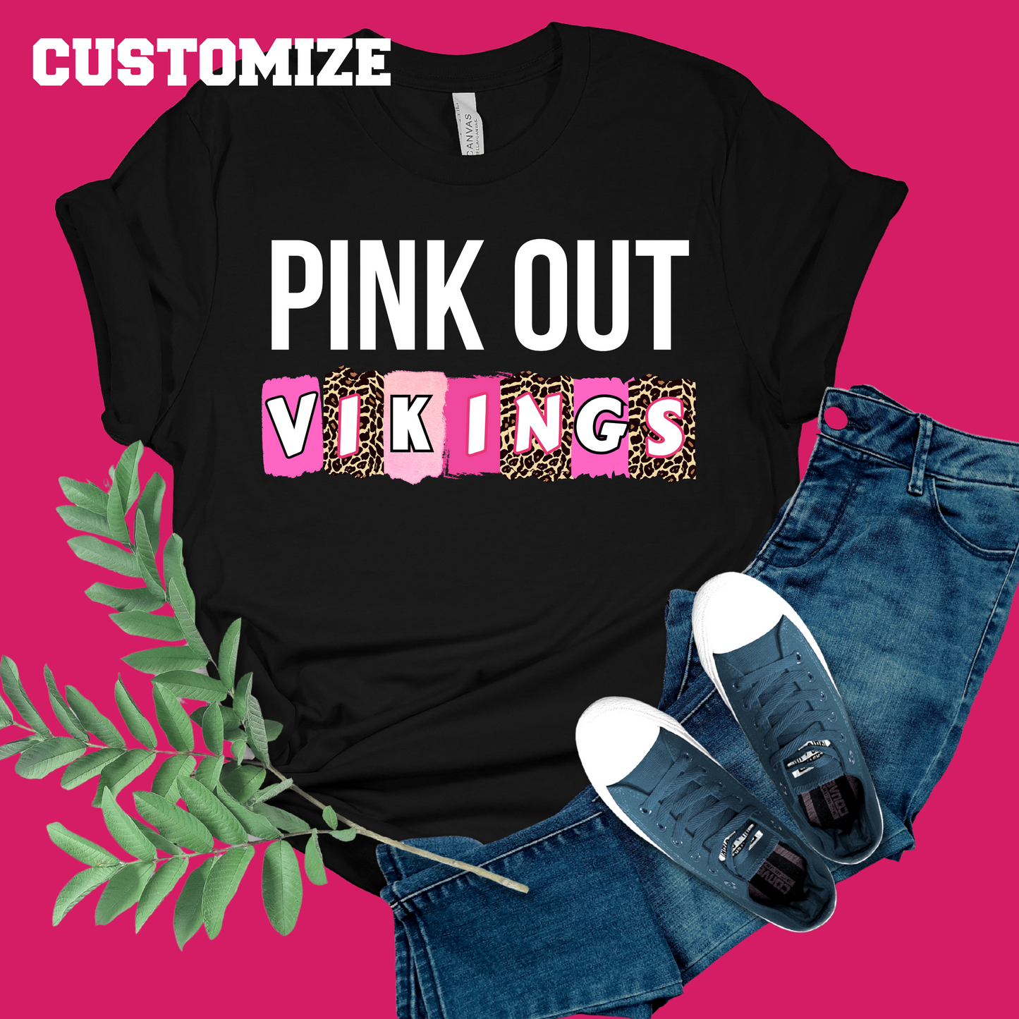 Pink Out Team Mascot Custom T-Shirt: Pink Out Shirt for Game Day Breast Cancer Support Tee