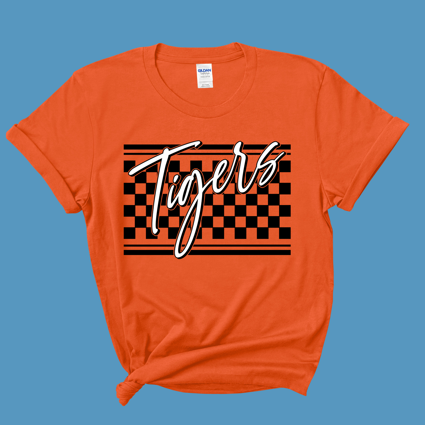 Custom Mascot Shirt - Tigers Checkered School Spirit Tee Shirt