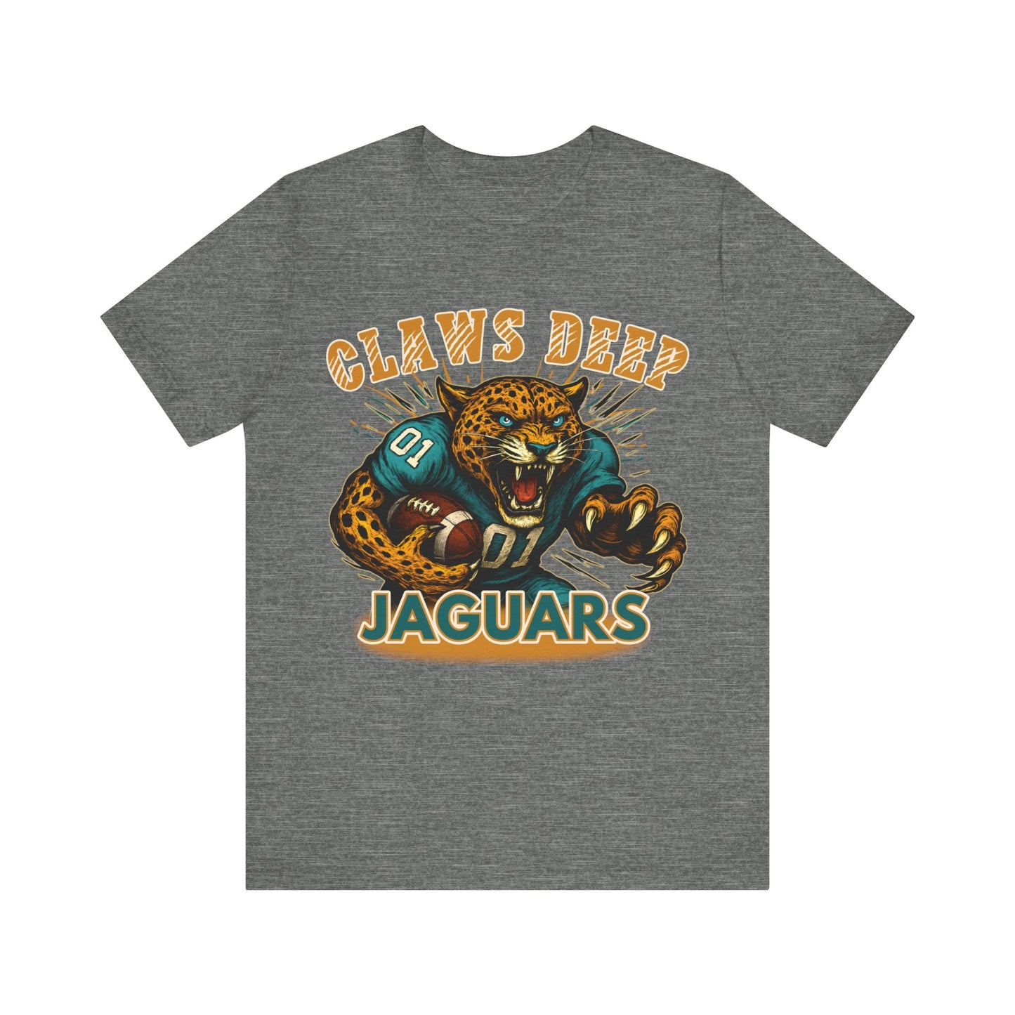 Gray t-shirt with a Jaguars graphic design on a white background Jaguars Football Graphic Tee: Claw Deep Jaguars Game Day Comfy T-Shirt