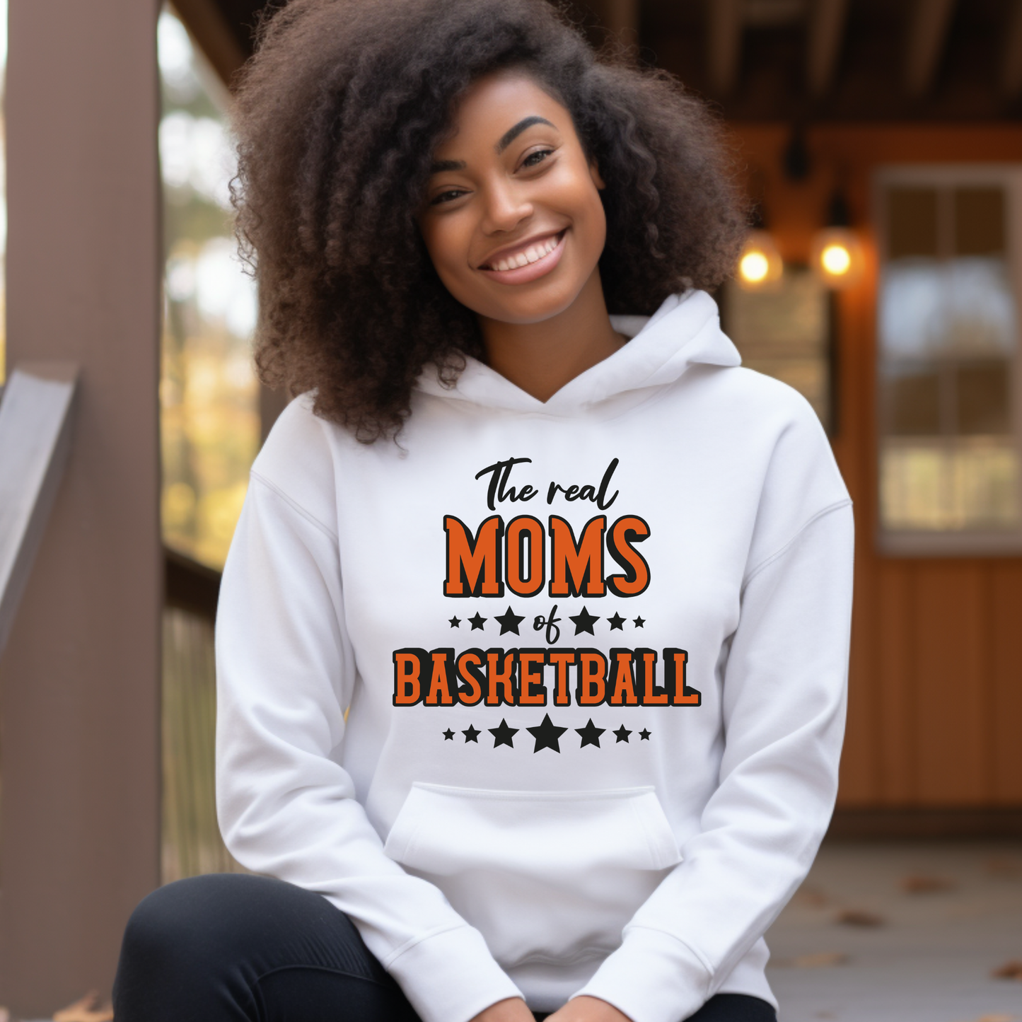 Basketball Mom "The Real Moms of Basketball" Cozy & Sassy Hoodie ideal for boys and girls basketball players, team moms, and super fans who want to cheer their player on in style.