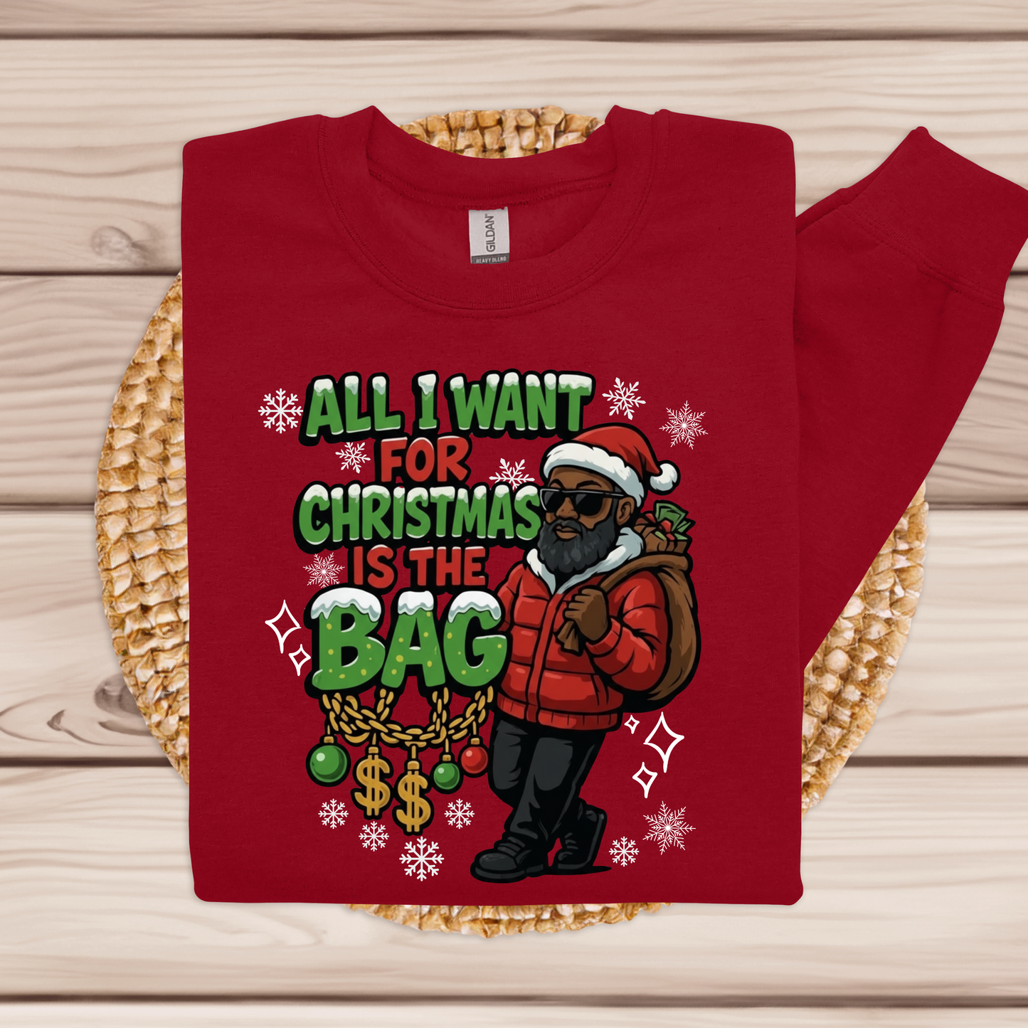 Men's Black Santa Christmas Sweater - All I Want for Christmas Funny Santa Sweatshirt