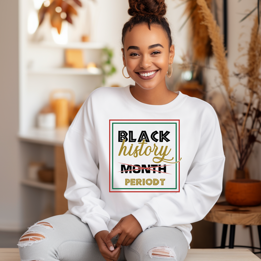 Black Women wearing black history month periodt white warm and heavy sweatshirt sweater to wear marching on the black history parade route