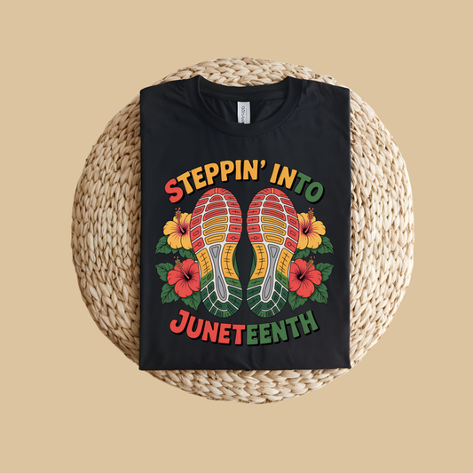 Black Pride Tee - Steppin' Into Juneteenth - Cultural Heritage T-Shirt