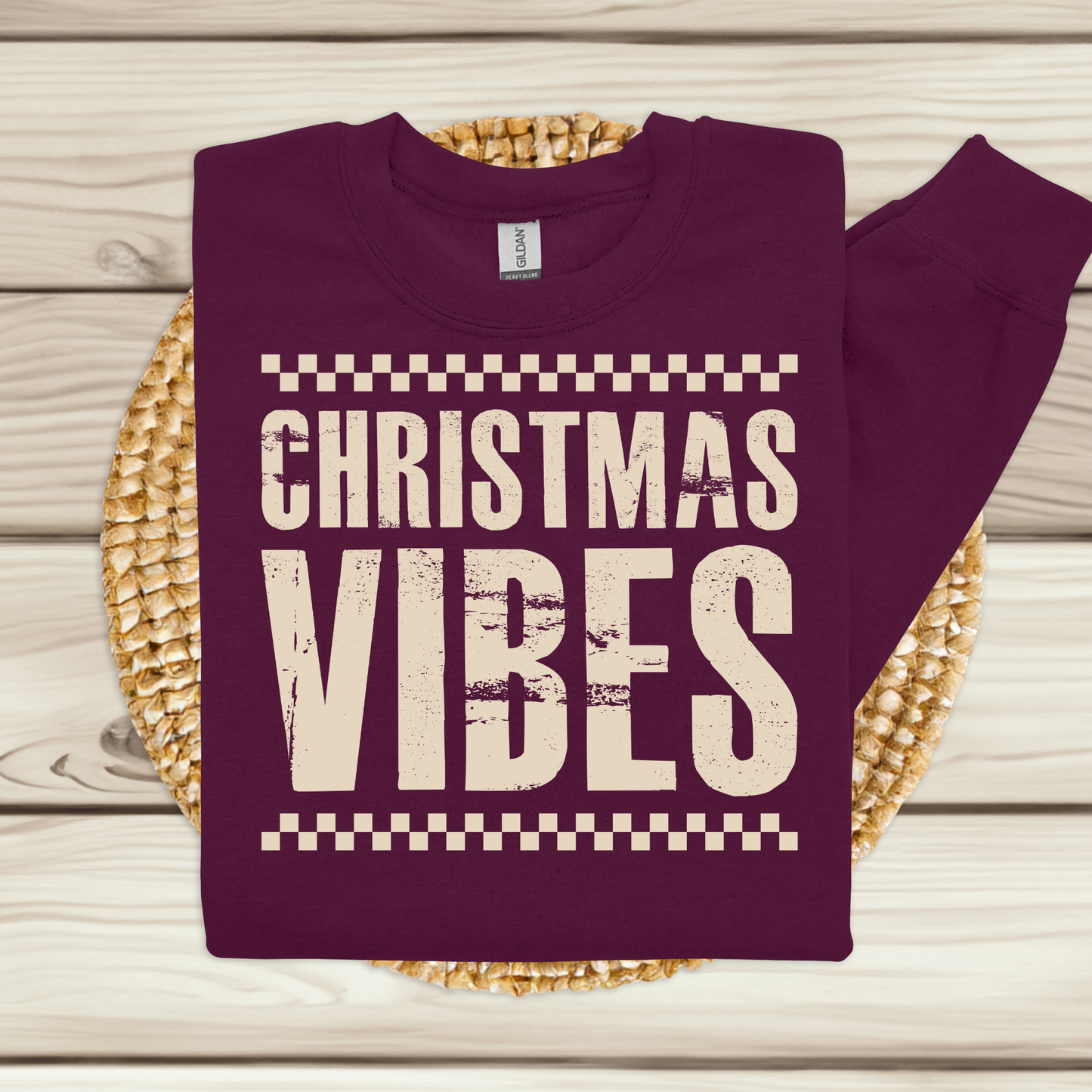 Christmas Vibes Crewneck Sweatshirt: Cozy Vintage Distressed Print