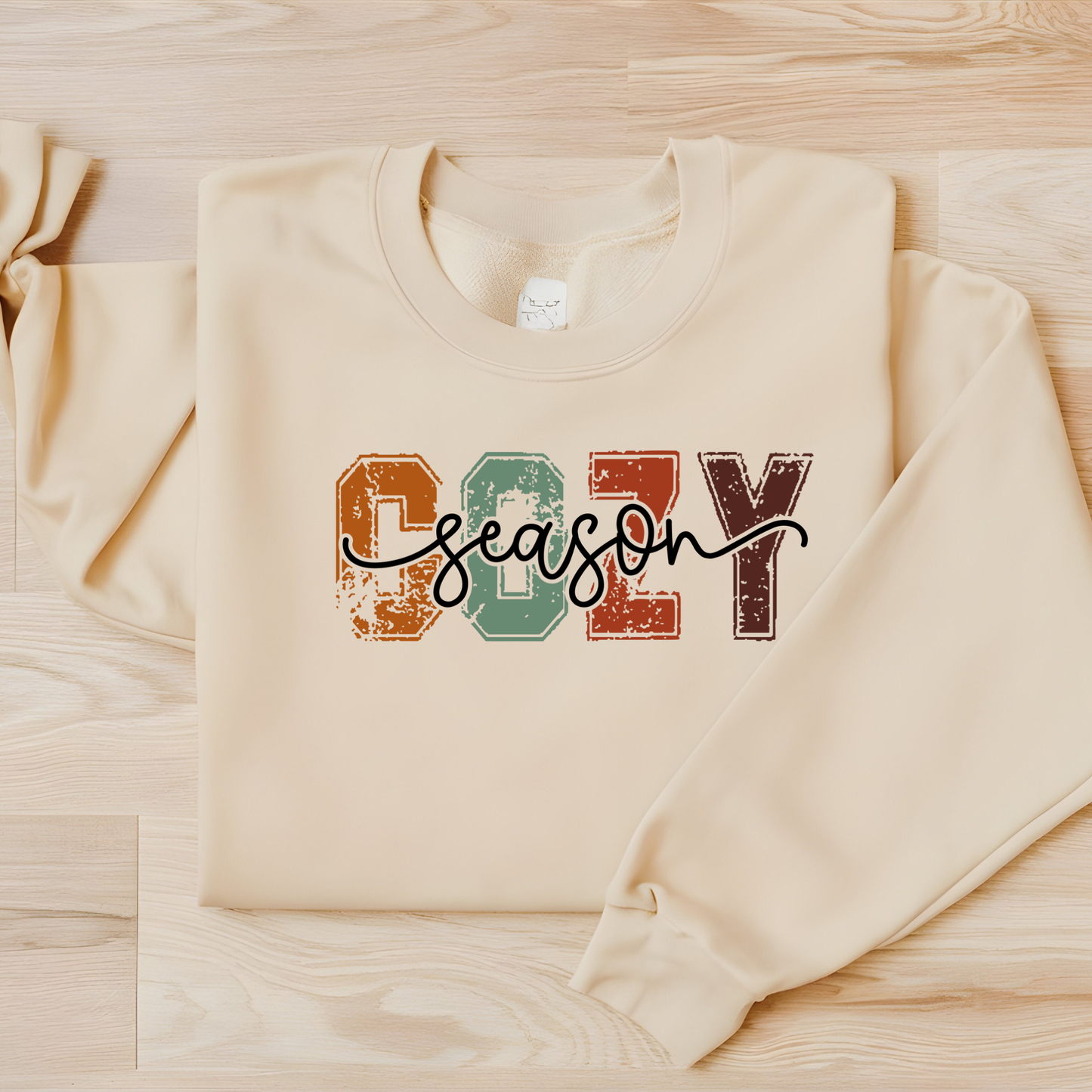 Cozy Season Sweatshirt: Vintage Block Letter Crewneck Sweater