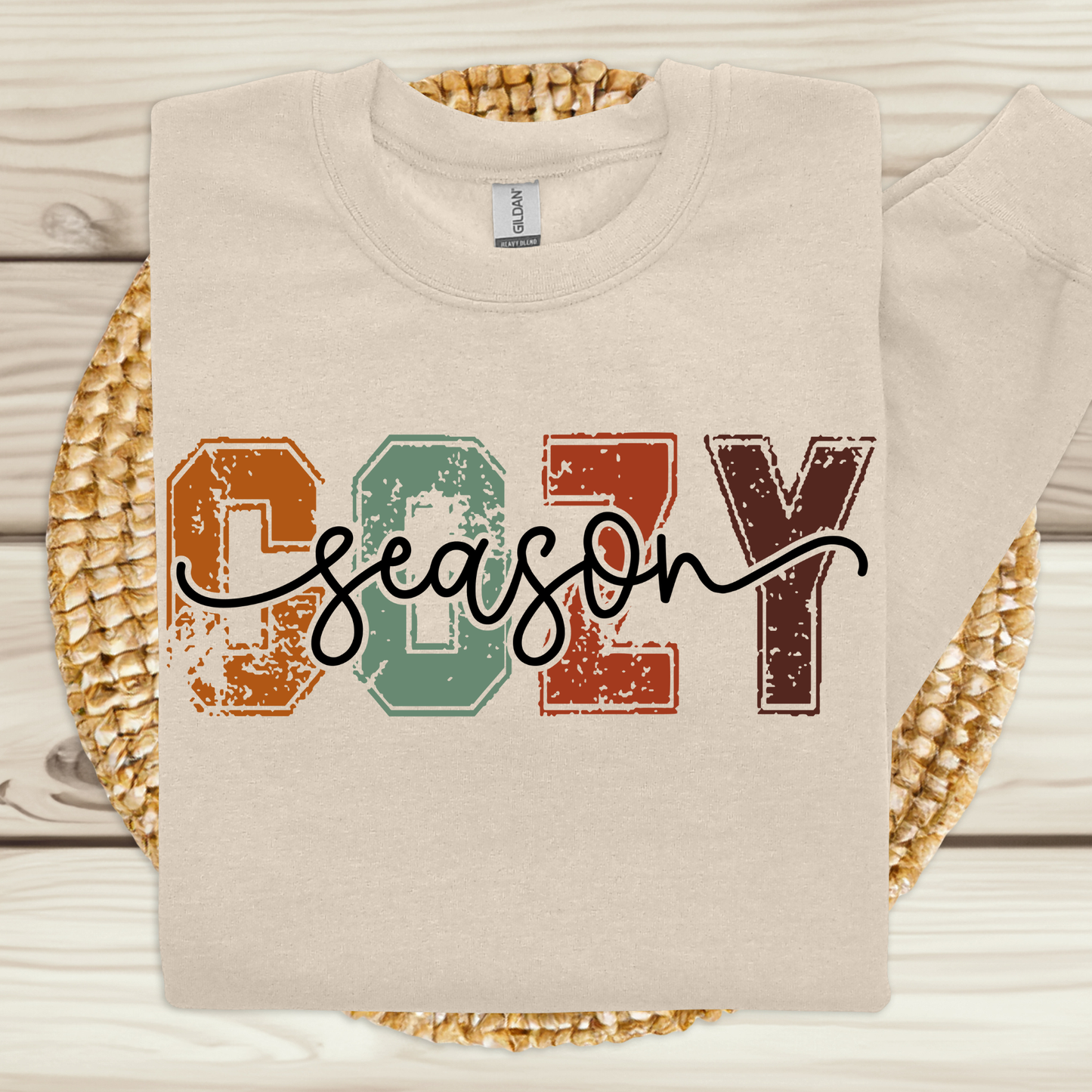 Cozy Season Sweatshirt: Vintage Block Letter Crewneck Sweater