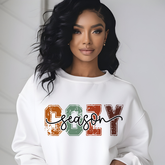 Cozy Season Sweatshirt: Vintage Block Letter Crewneck Sweater