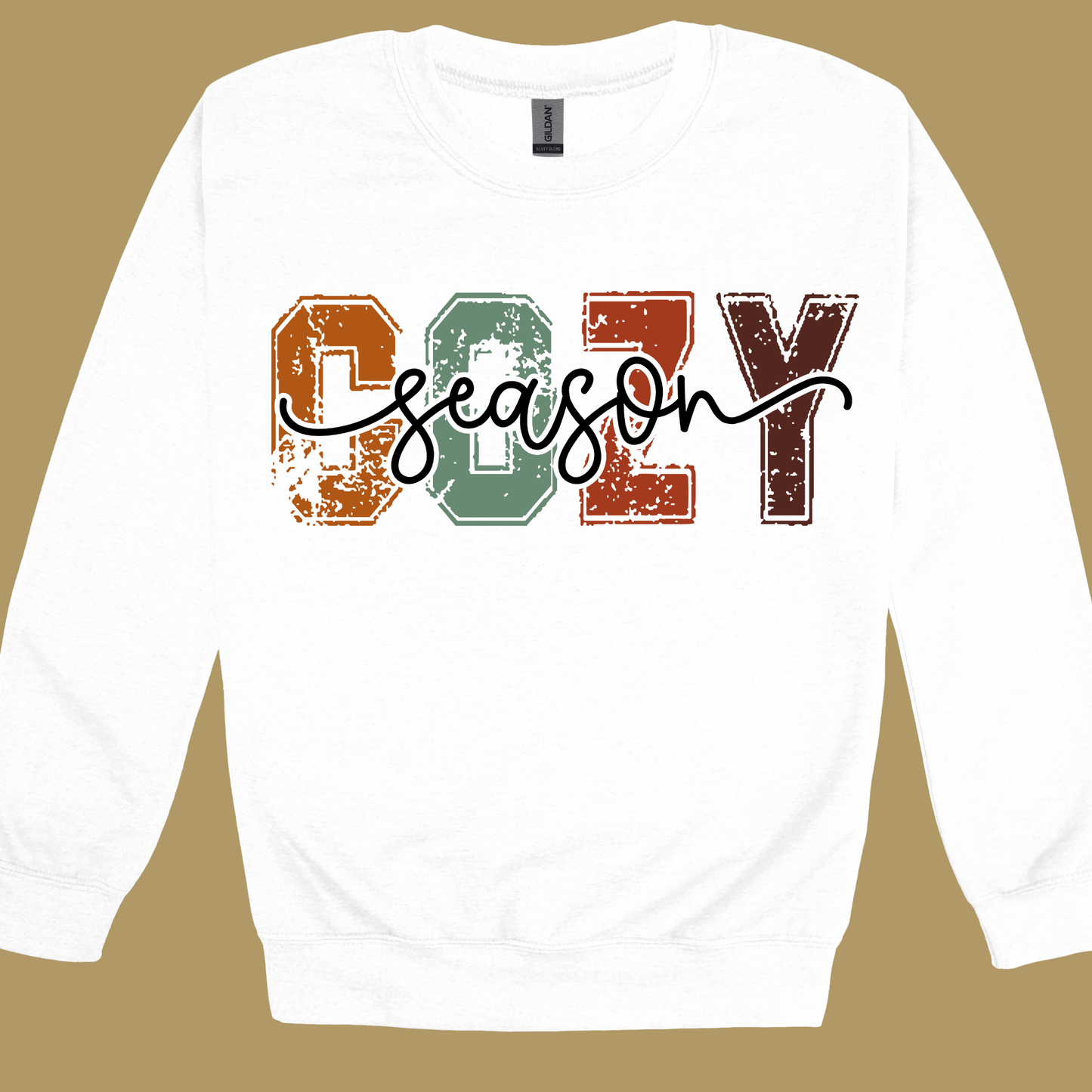 Cozy Season Sweatshirt: Vintage Block Letter Crewneck Sweater