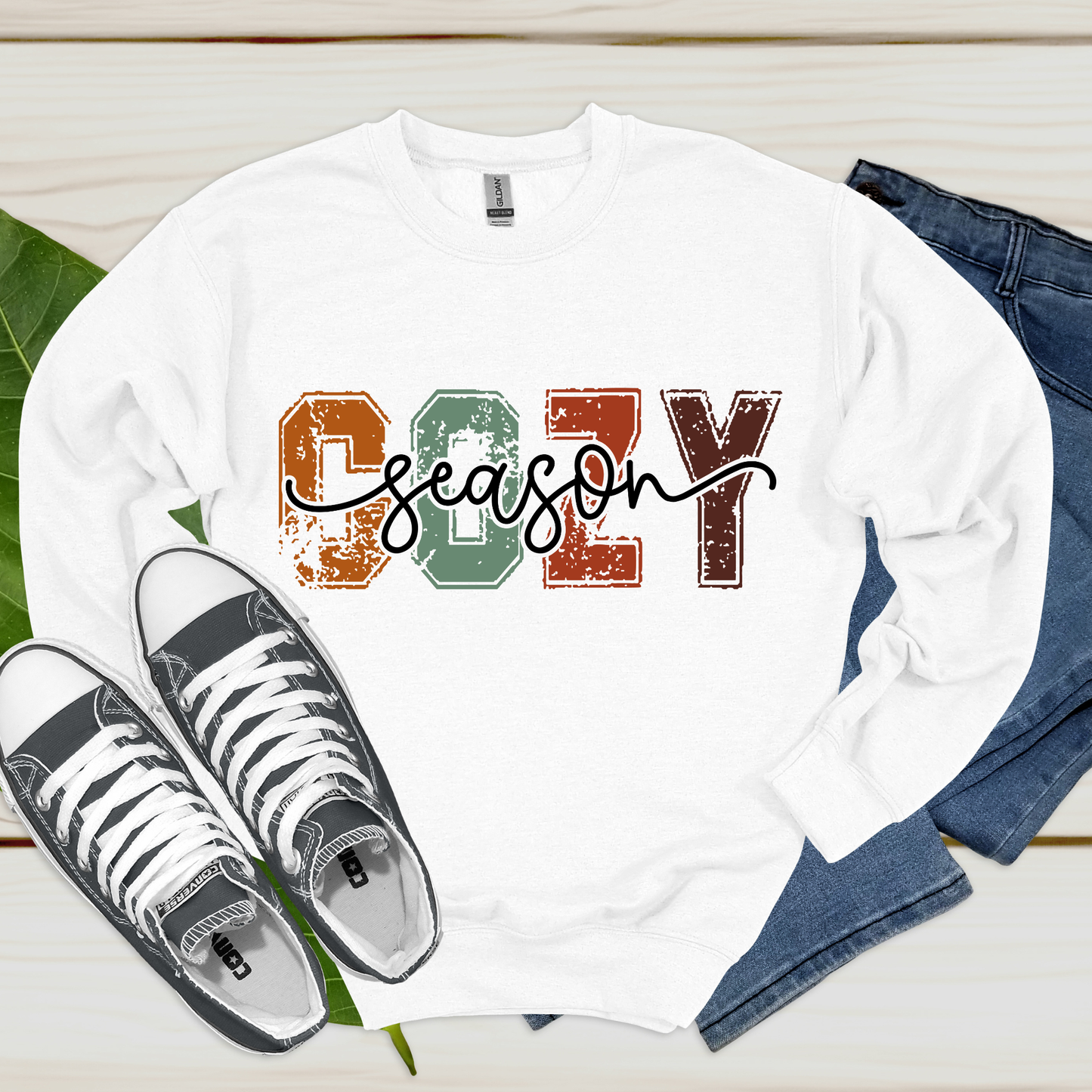 Cozy Season Sweatshirt: Vintage Block Letter Crewneck Sweater