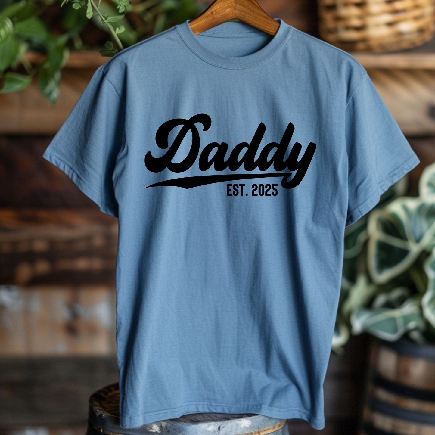 Daddy Est. 2025: Celebrate the First Father's Day in Style and Comfort Blue Jean Blue Tee