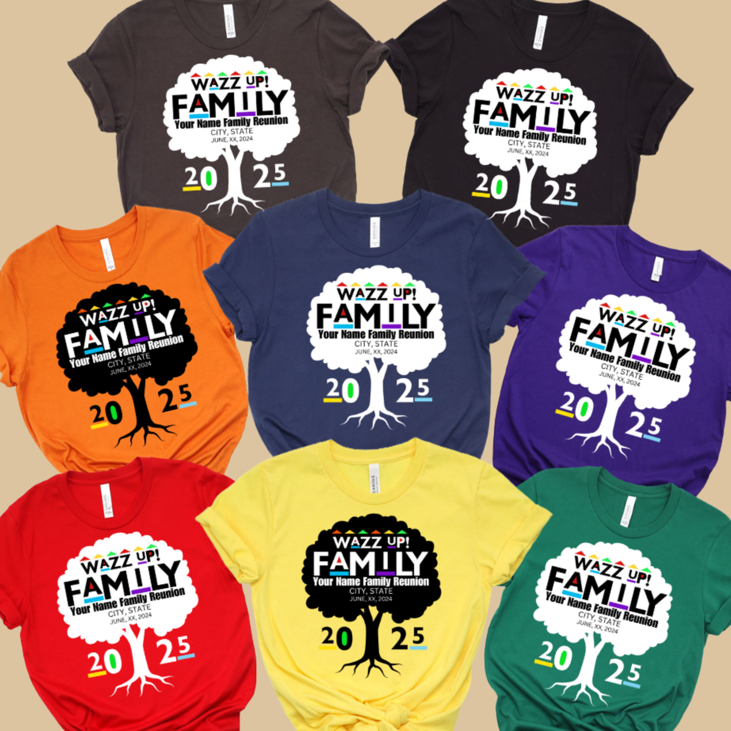 Family Reunion Shirt - WAZZ UP! FAMILY - PERSONALIZED Family Reunion 2025 Tee