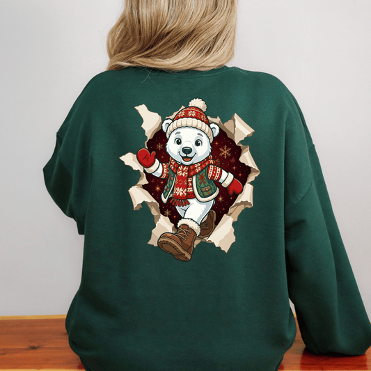 Polar Bear Christmas Shirt - 3D Torn Effect Holiday Tee, Crewneck, or Hoodie