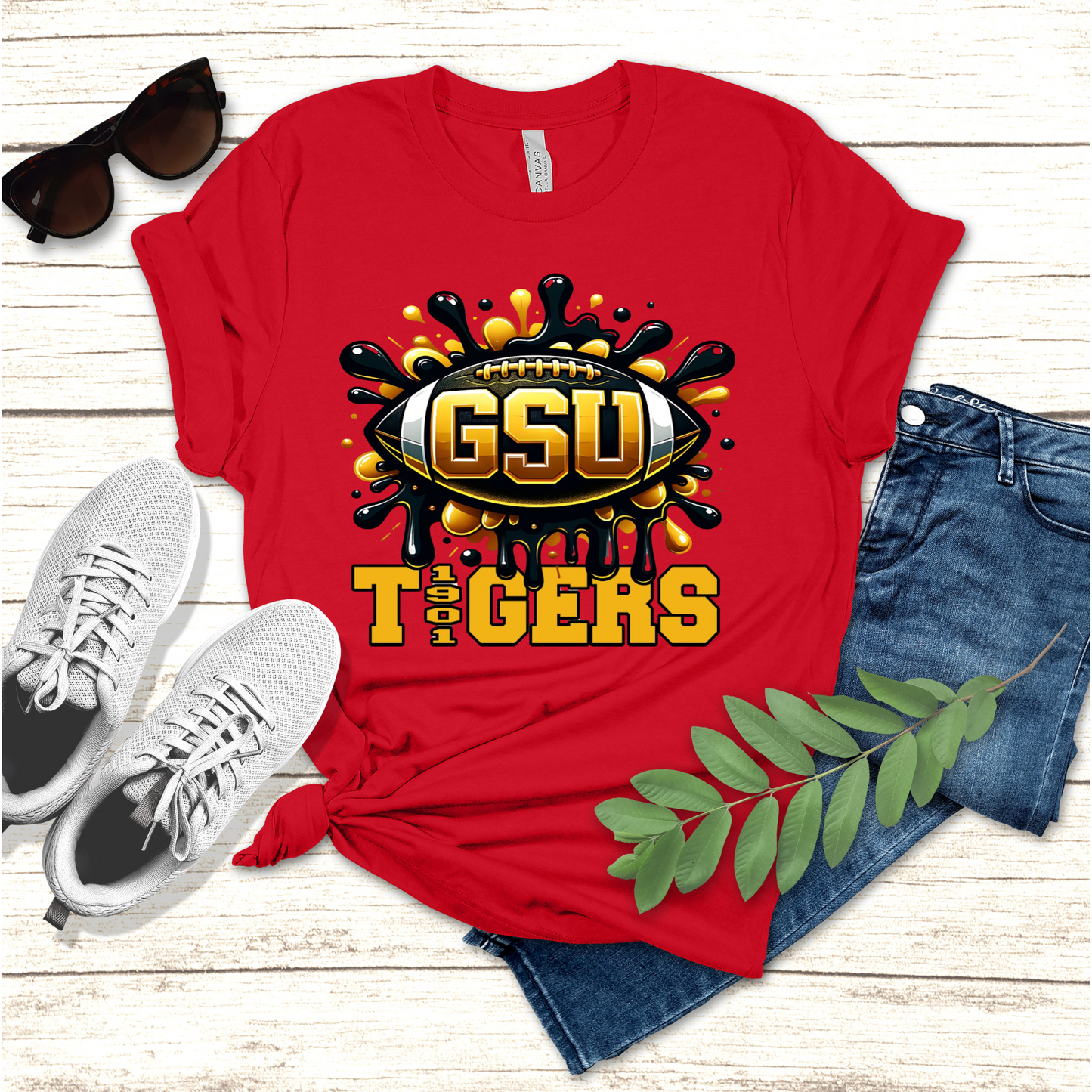 Women with red grambling Tigers University Tshirt GSU Grambling State University Tiger 1901 White Bella Canvas shirt