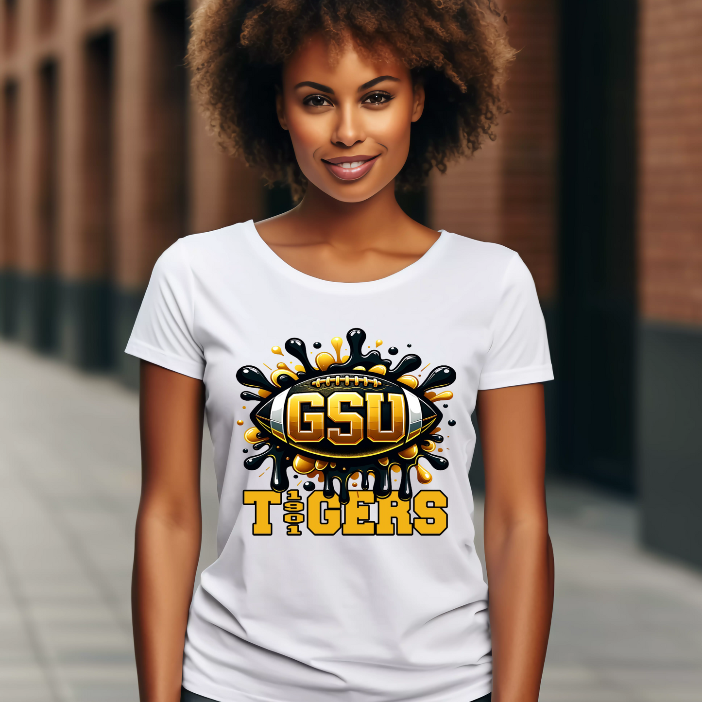 Women with White grambling Tigers University Tshirt GSU Grambling State University Tiger 1901 White Bella Canvas shirt