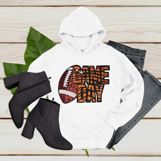 Football Game Day - Tiger Fabric Sequin Patch Shirt - Sweater or Hoodie Game Day Fan Gear