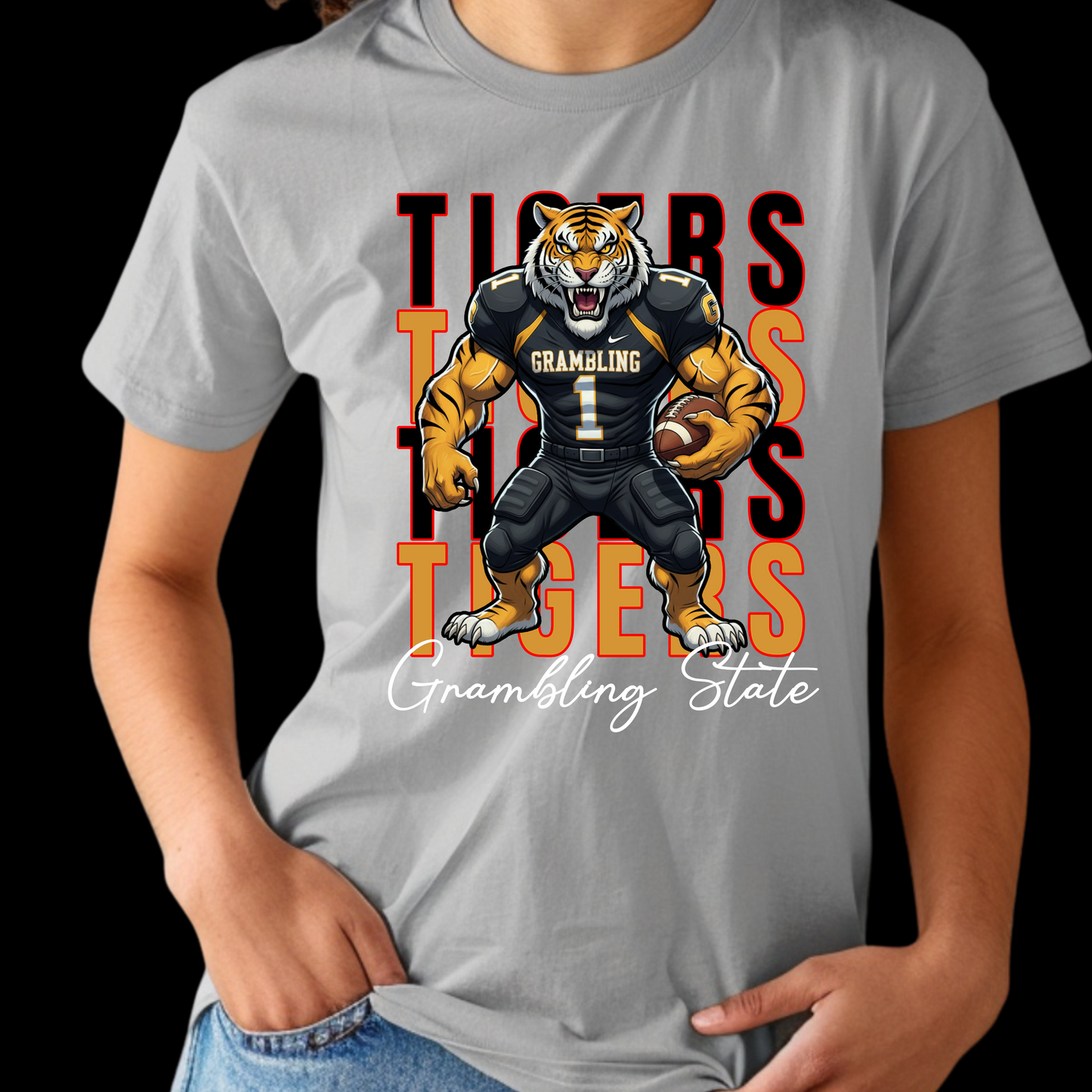 Gray t-shirt with a tiger graphic and 'Grambling State' text on a black background GSU Tigers T-Shirt – Grambling State University Game Day & Homecoming Graphic Tee