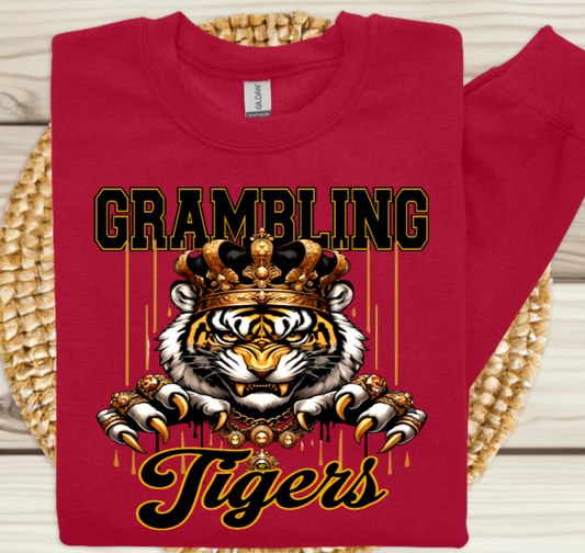 Grambling State Tigers Sweatshirt - Bold Tiger Fan Crewneck Sweatshirt Grambling State University Tigers on Red Crewneck Sweater