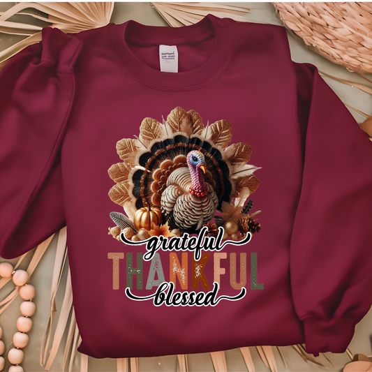 Grateful Thankful Blessed Maroon Crewneck Women's Oversized Comfort Sweater for Thanksgiving Day