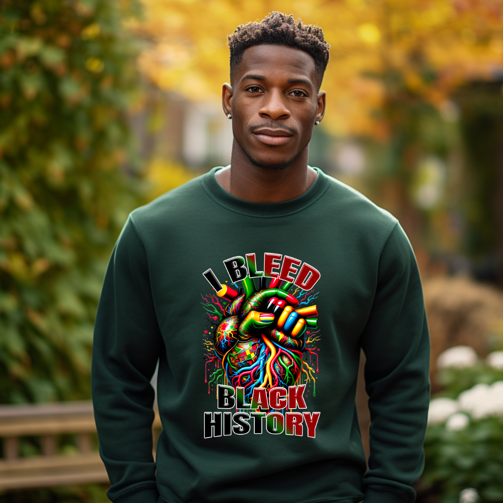 I Bleed Black History Hunter Green Men's Crewneck Sweater _ Black History Month Bold & Proud