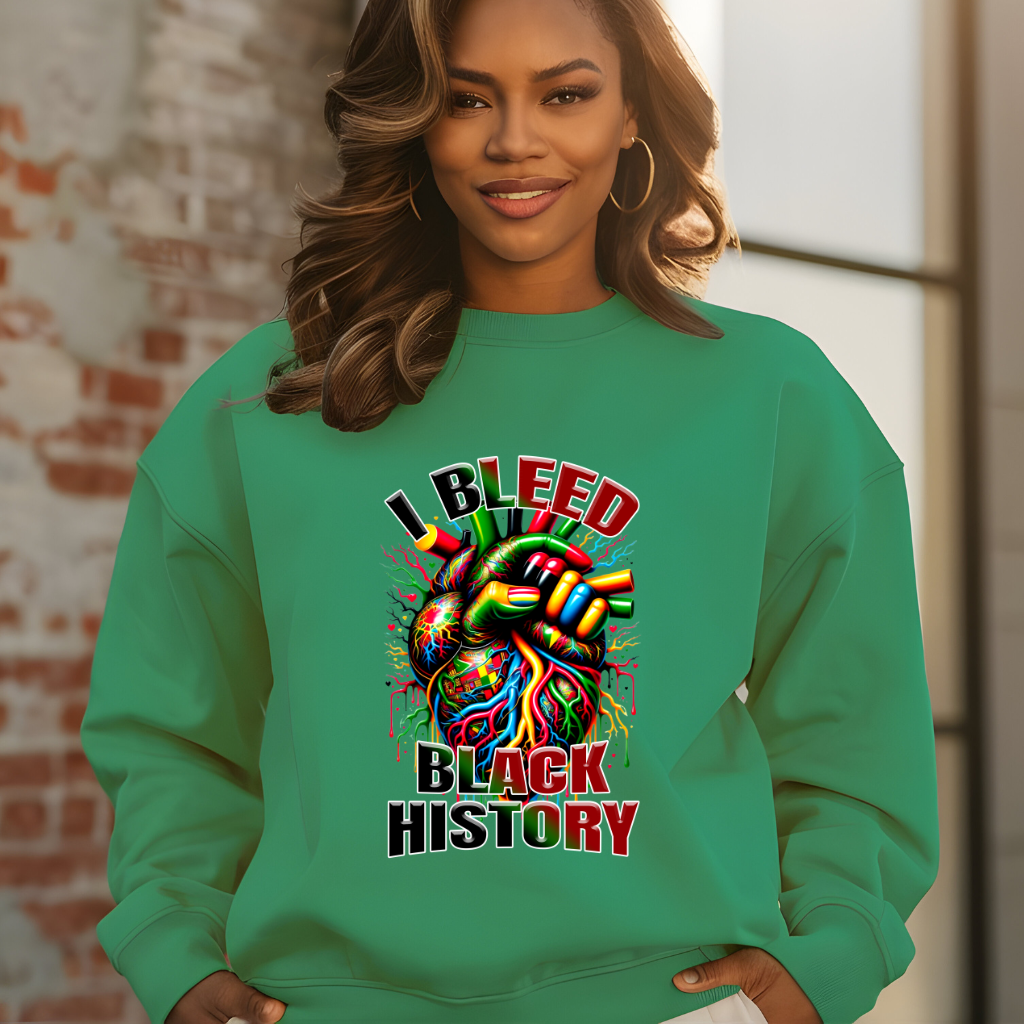 I Bleed Black History Irish Green Women's Crewneck Sweater _ Black History Month Bold & Proud