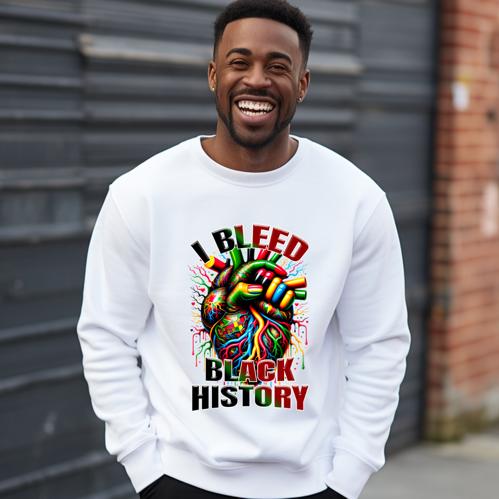 I Bleed Black History White Men's Crewneck Sweater _ Black History Month Bold & Proud