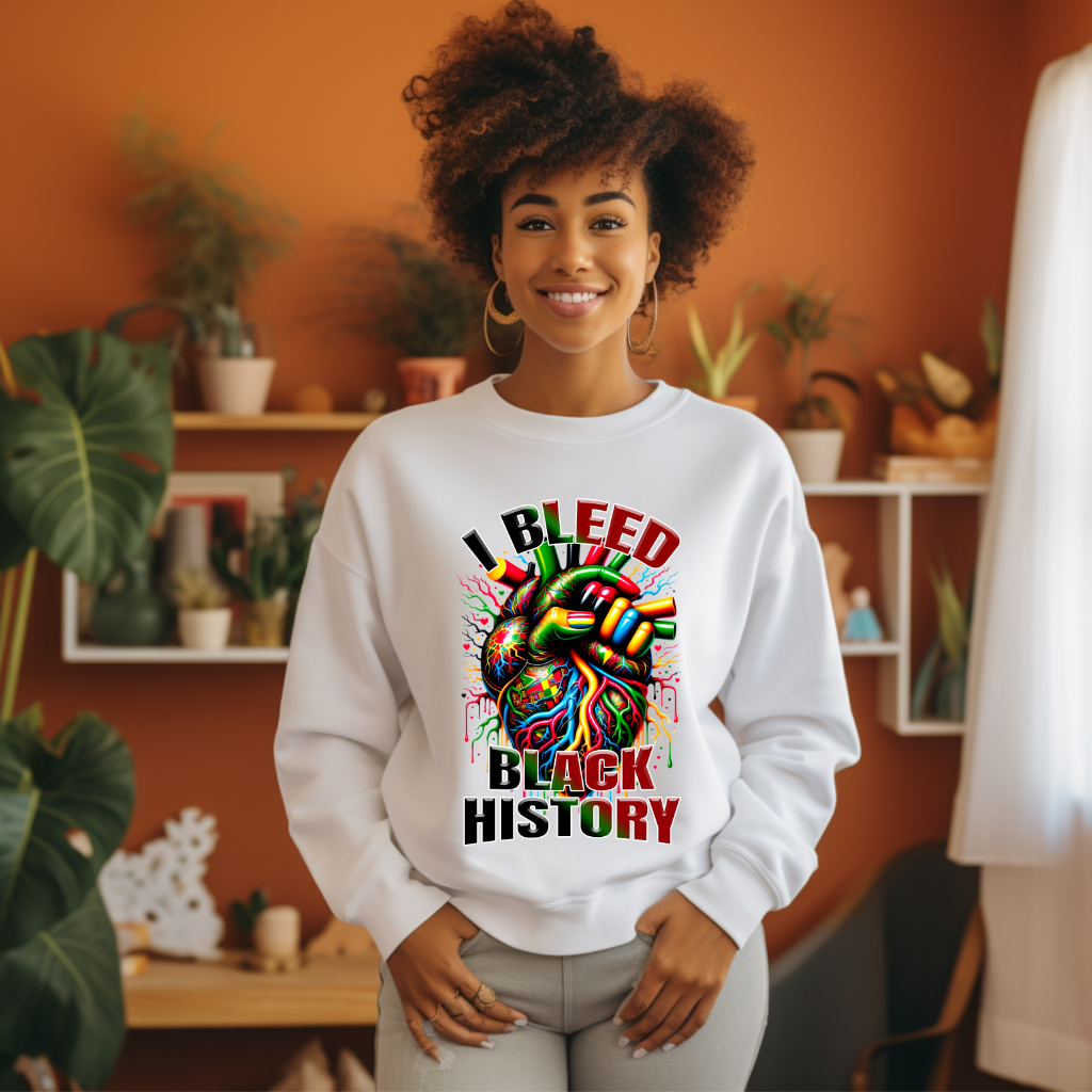 I Bleed Black History White Women's Crewneck Sweater _ Black History Month Bold & Proud