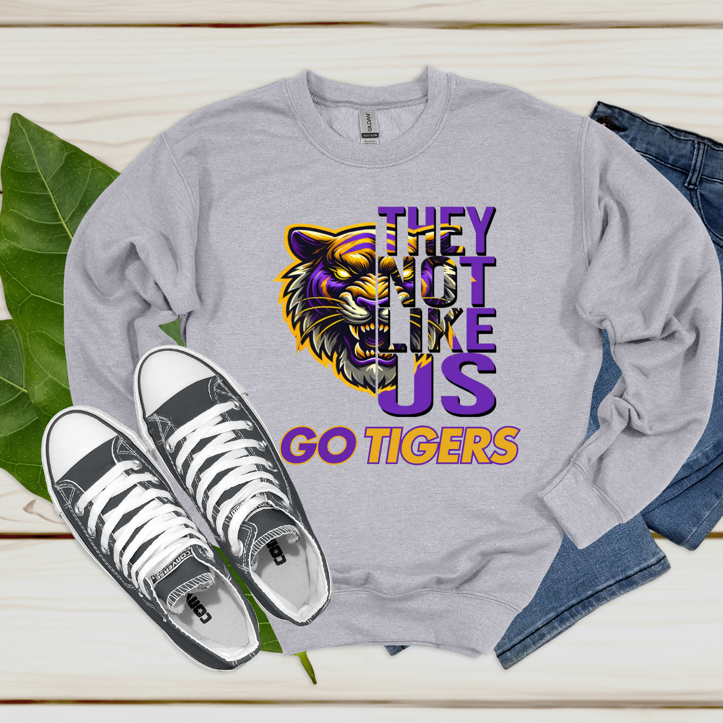 Geaux Tigers Go Tigers - They Not Like Us Go Tigers White Sweater Geaux LSU Louisiana State University Tigers sweater Geaux Tigers "Go Tigers" They Not Like Us Louisiana Tigers Game Day Unisex Sweater