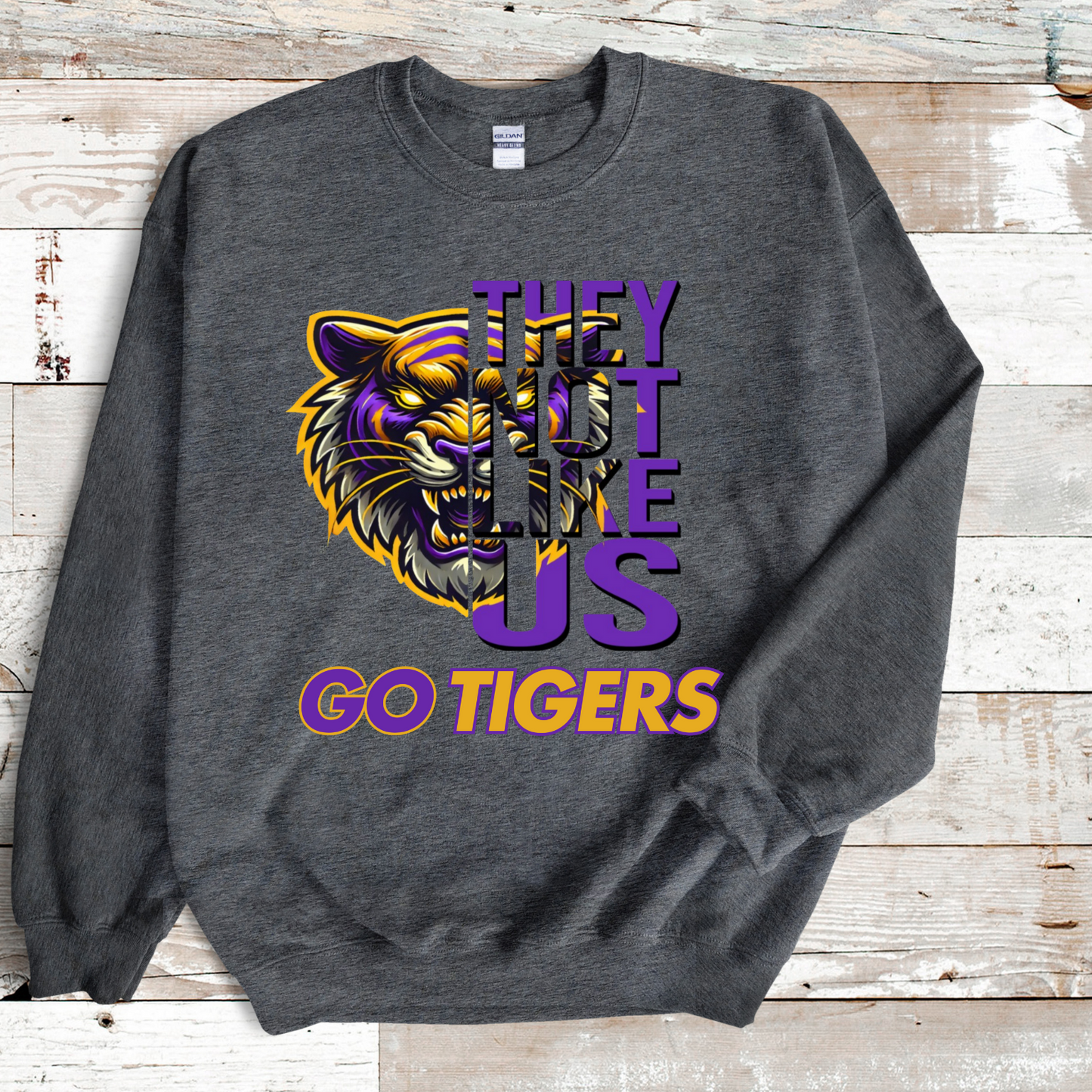 Geaux Tigers Go Tigers - They Not Like Us Go Tigers White Sweater Geaux LSU Louisiana State University Tigers sweater Geaux Tigers "Go Tigers" They Not Like Us Louisiana Tigers Game Day Unisex Sweater