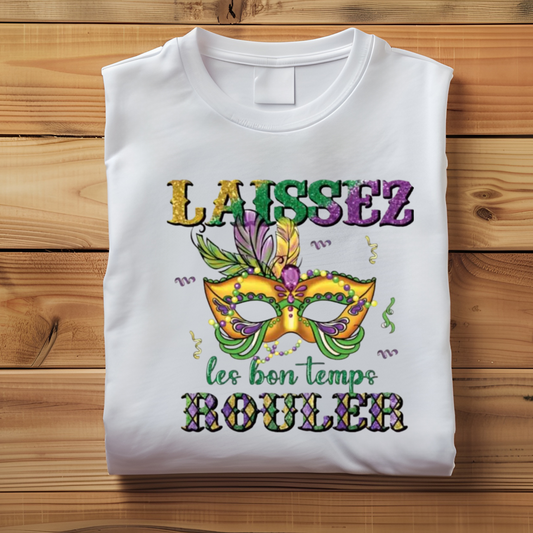 Women wearing White Tshirt tee to celebrate Mardi Gras Festivals and Parades and Carnival parades in New Orleans and Mobile Alabama in this Women's Mardi Gras shirt