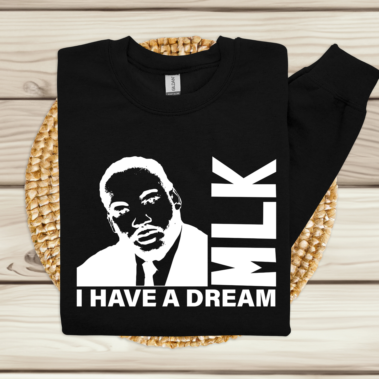 MLK tribute sweater: MLK I have a dream black crewneck sweatshirt sweater perfect for wearing to MLK Black History Parades and MLK Birthday celebrations to showcase black pride and appreciation for the civil rights movement