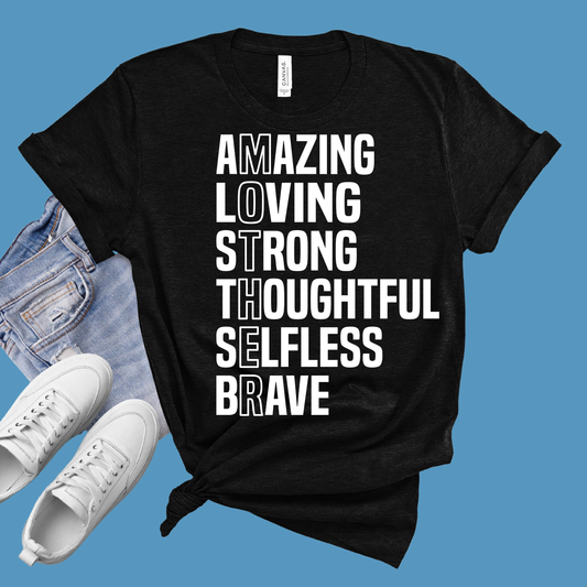 MOM Shirt - Mother Graphic Tee a Tribute to Strength Tee black flat tshirt
