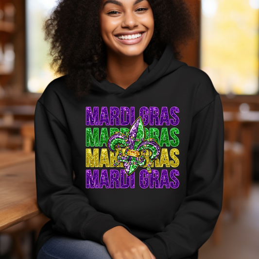 Mardi Gras Women's Sweatshirt - FAUX GLITTER MARDI GRAS SWEATER