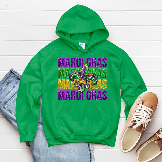 Mardi Gras Shirt - Mardi Gras Fleur de Lis Faux Glitter Sweatshirt-Hoodie