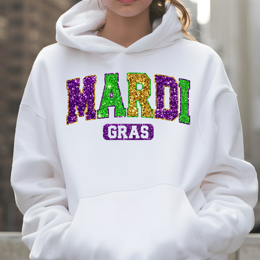 Mardi Gras Women's Sweatshirt - FAUX SEQUENCE MARDI GRAS SWEATER