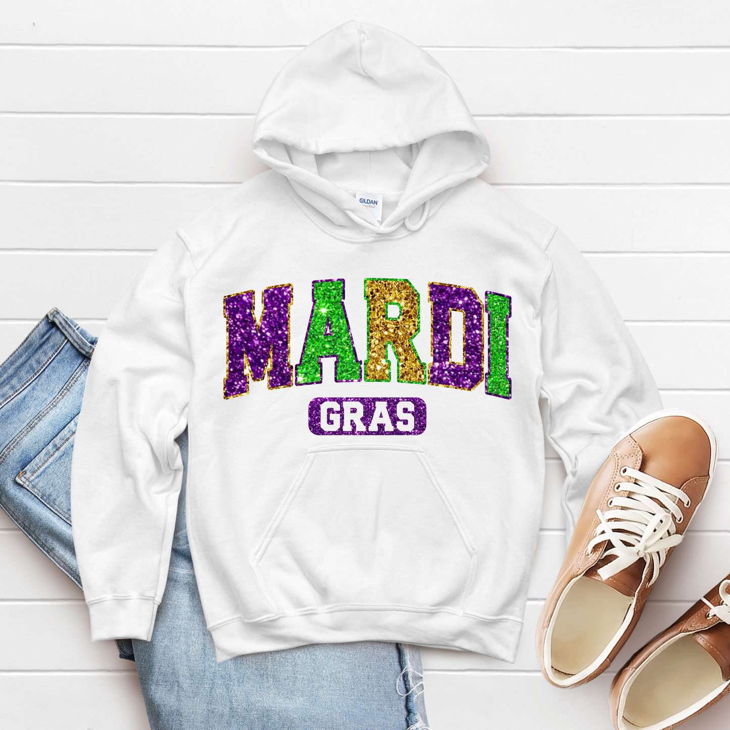 Mardi Gras Women's Sweatshirt - FAUX SEQUENCE MARDI GRAS SWEATER