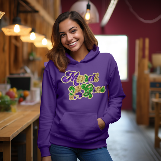 Mardi Gras Sequin Glitter Shirt - Women's Sequin Glitter Patch Sweatshirt or Hoodie