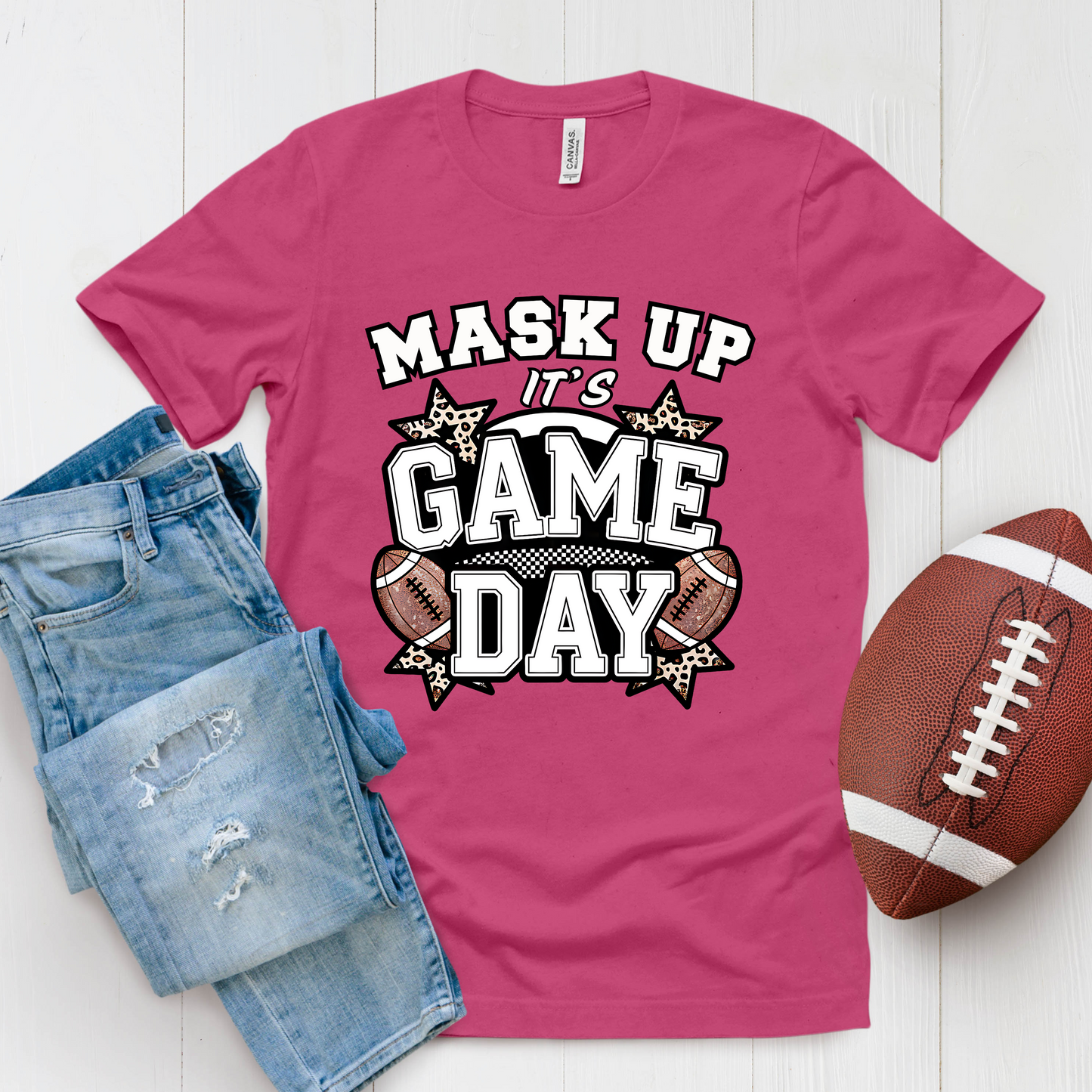 Game Day Football Shirt - Mask Up Its Game Day Bold School Spirit Tee