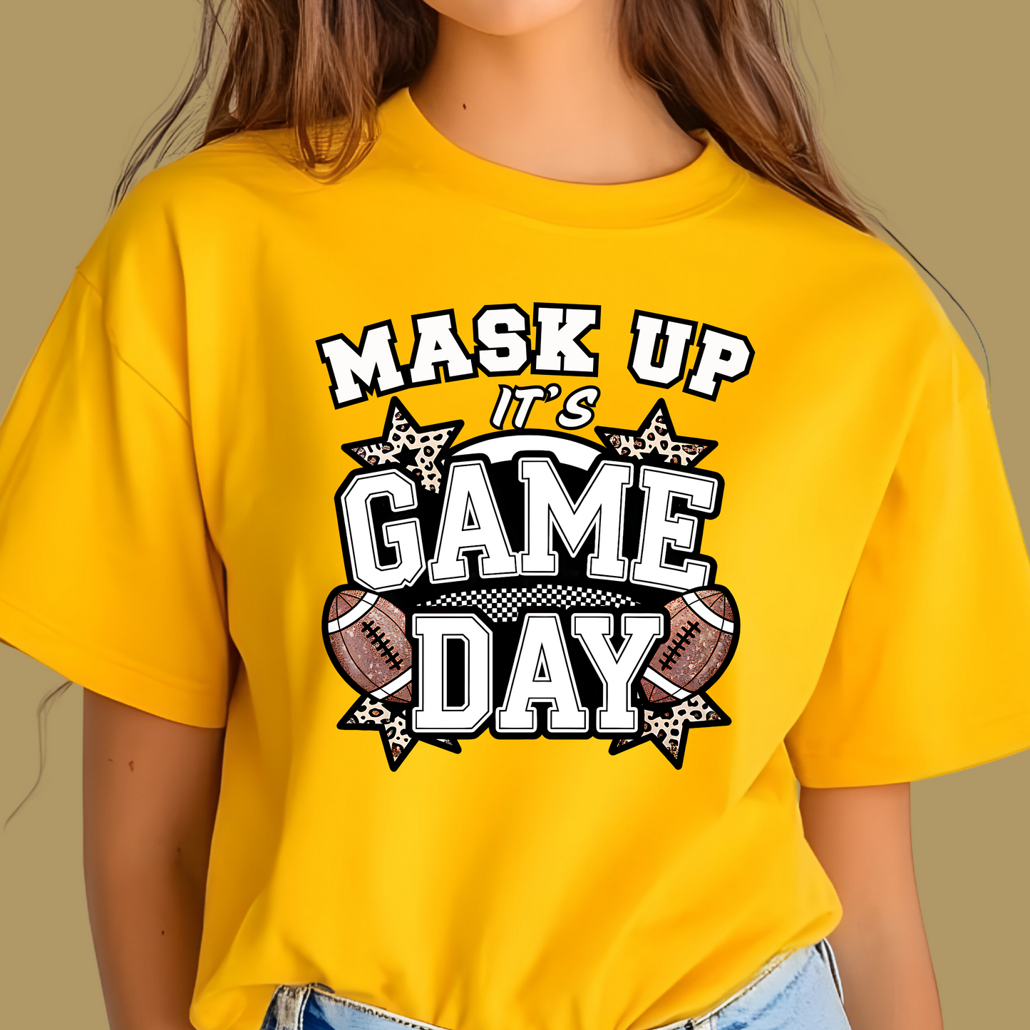 Game Day Football Shirt - Mask Up Its Game Day Bold School Spirit Tee