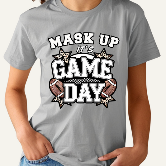 Game Day Football Shirt - Mask Up Its Game Day Bold School Spirit Tee