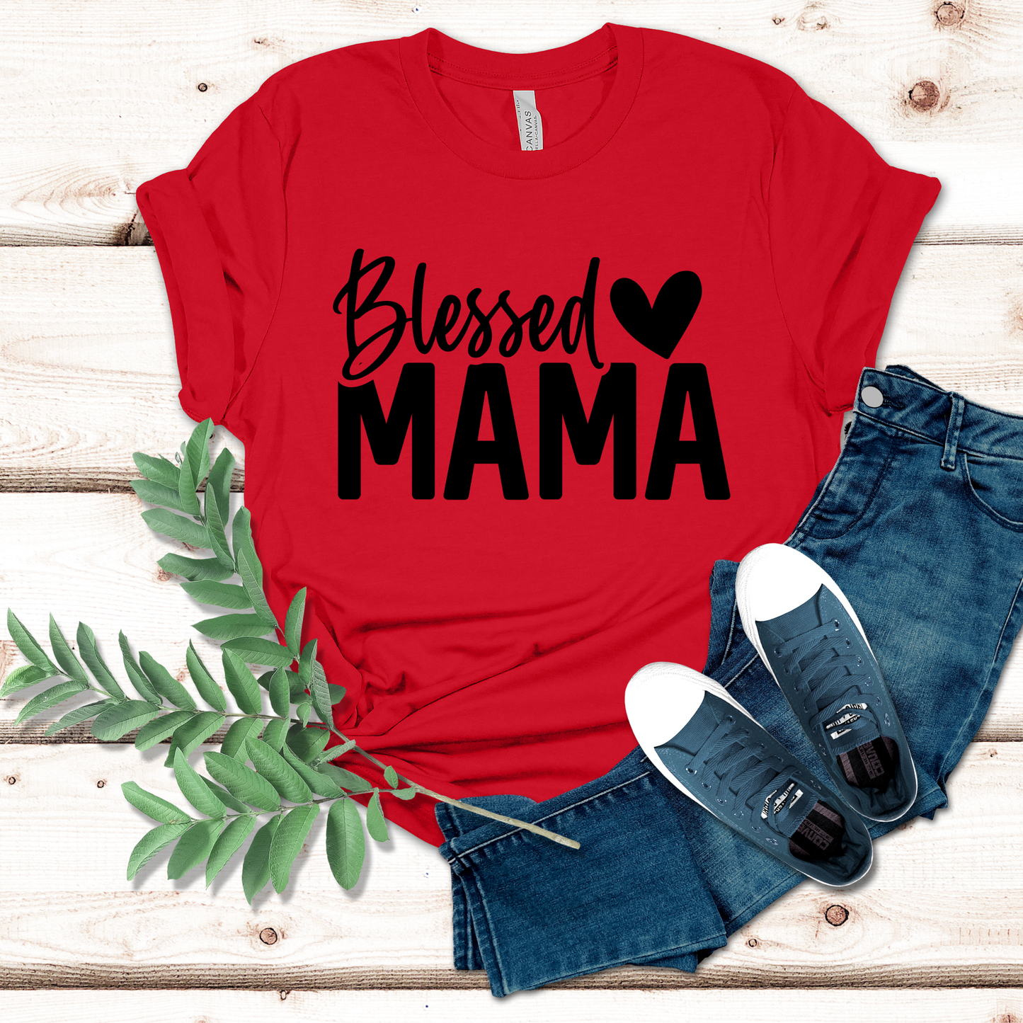 Mom Shirt - Blessed Mama Graphic Tee - Cute Mama Comfy T-Shirt Red Womans Tess