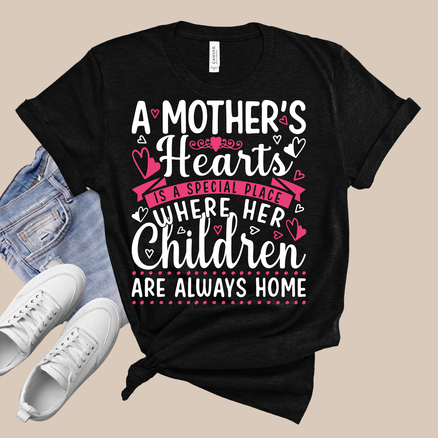 Mom Shirt - A Mother's Heart: A Forever Home for Her Children Black Women's Graphic Tee