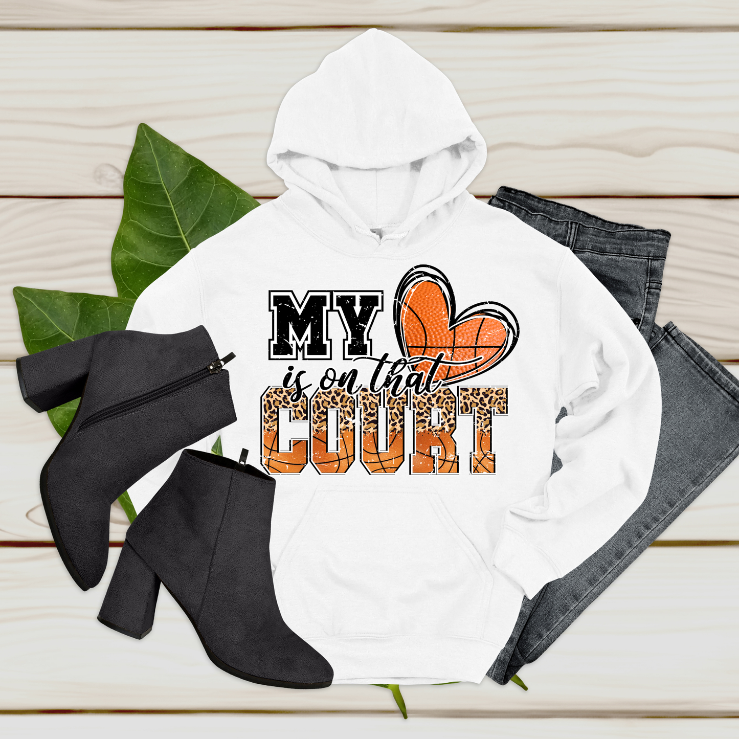 Mom's Basketball Hoodie " My Heart is on that COURT" Cozy & Comfortable Hoodie ideal for boys and girls basketball players, team moms, and super basketball fans.