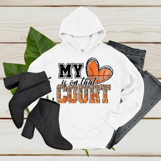 Mom's Basketball Hoodie " My Heart is on that COURT" Cozy & Comfortable Hoodie ideal for boys and girls basketball players, team moms, and super basketball fans.
