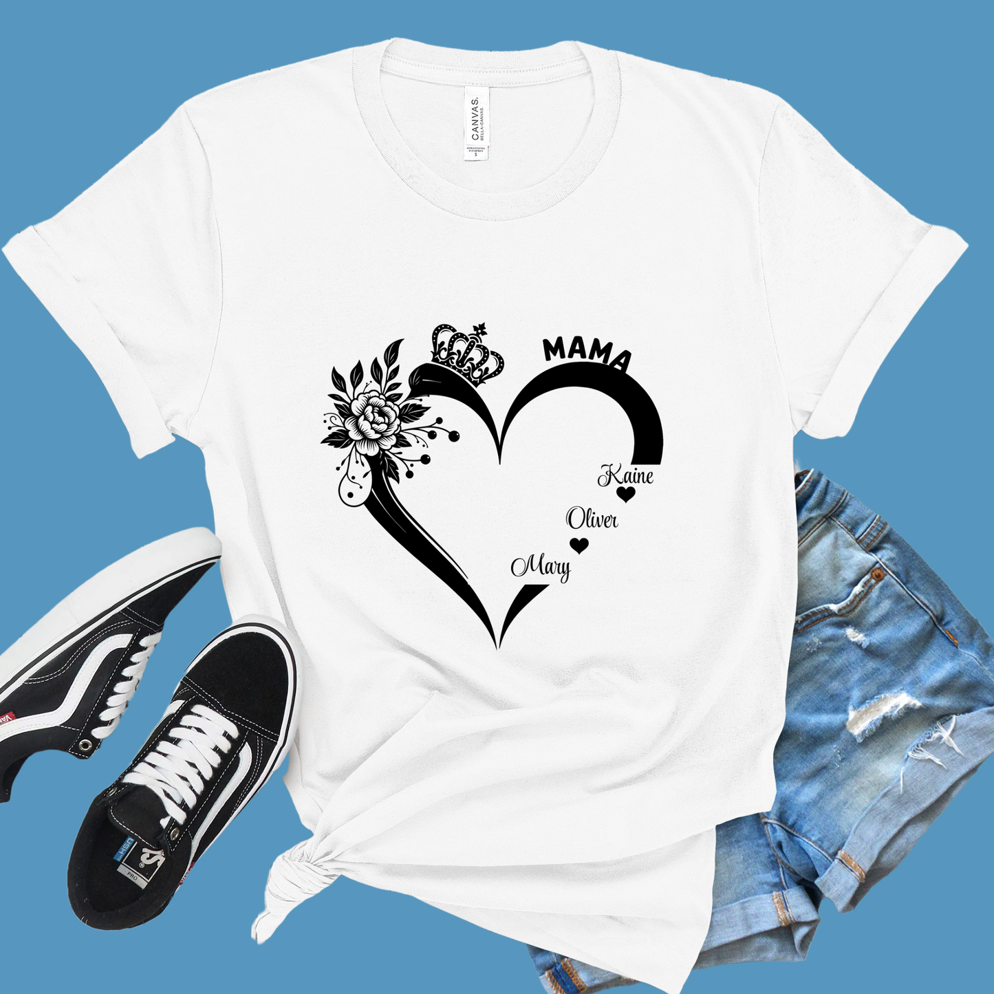 Personalized Mom Shirt: A Mother's Love Woven in Every Name: Heart-Shaped Personalized Tee