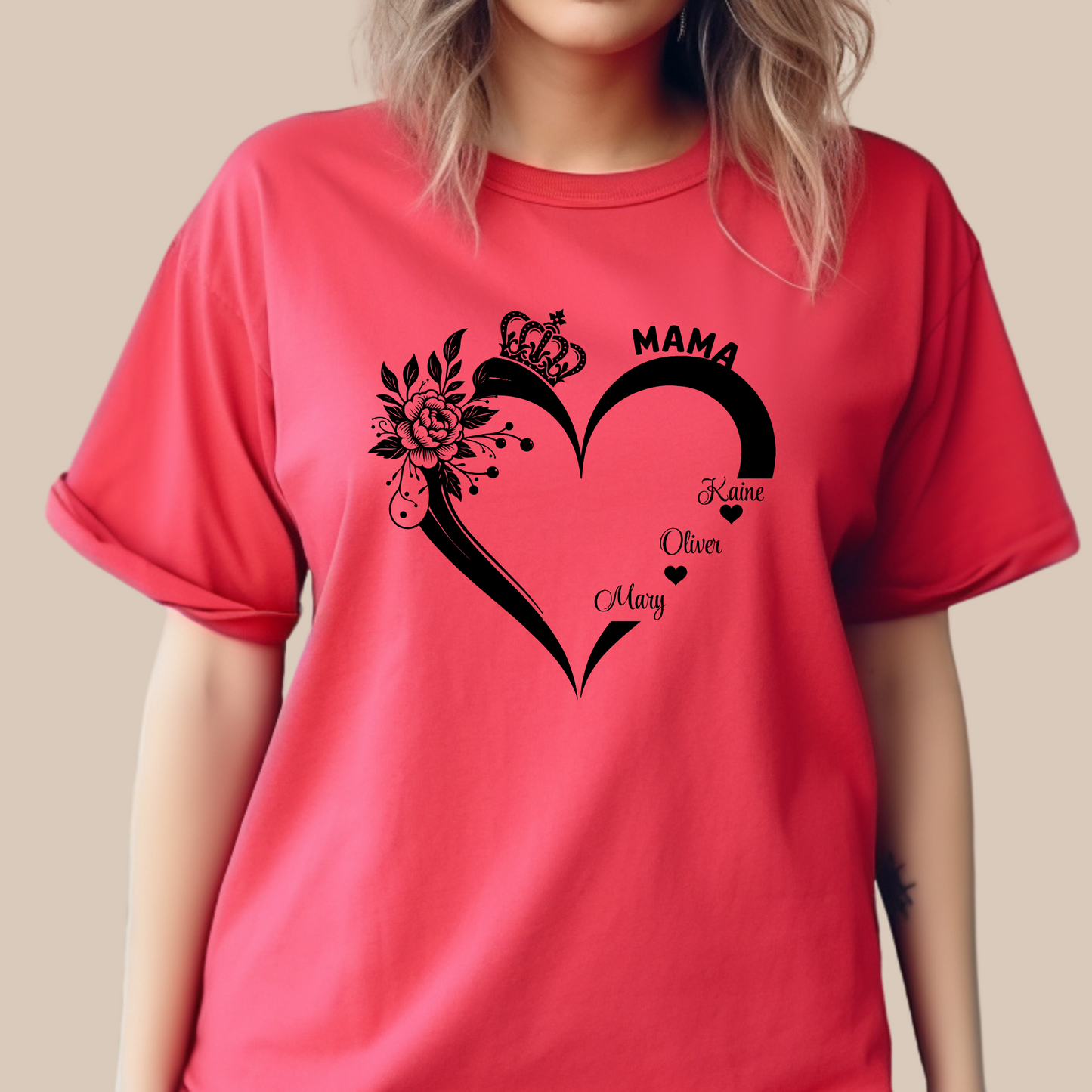 Personalized Mom Shirt: A Mother's Love Woven in Every Name: Heart-Shaped Personalized Tee